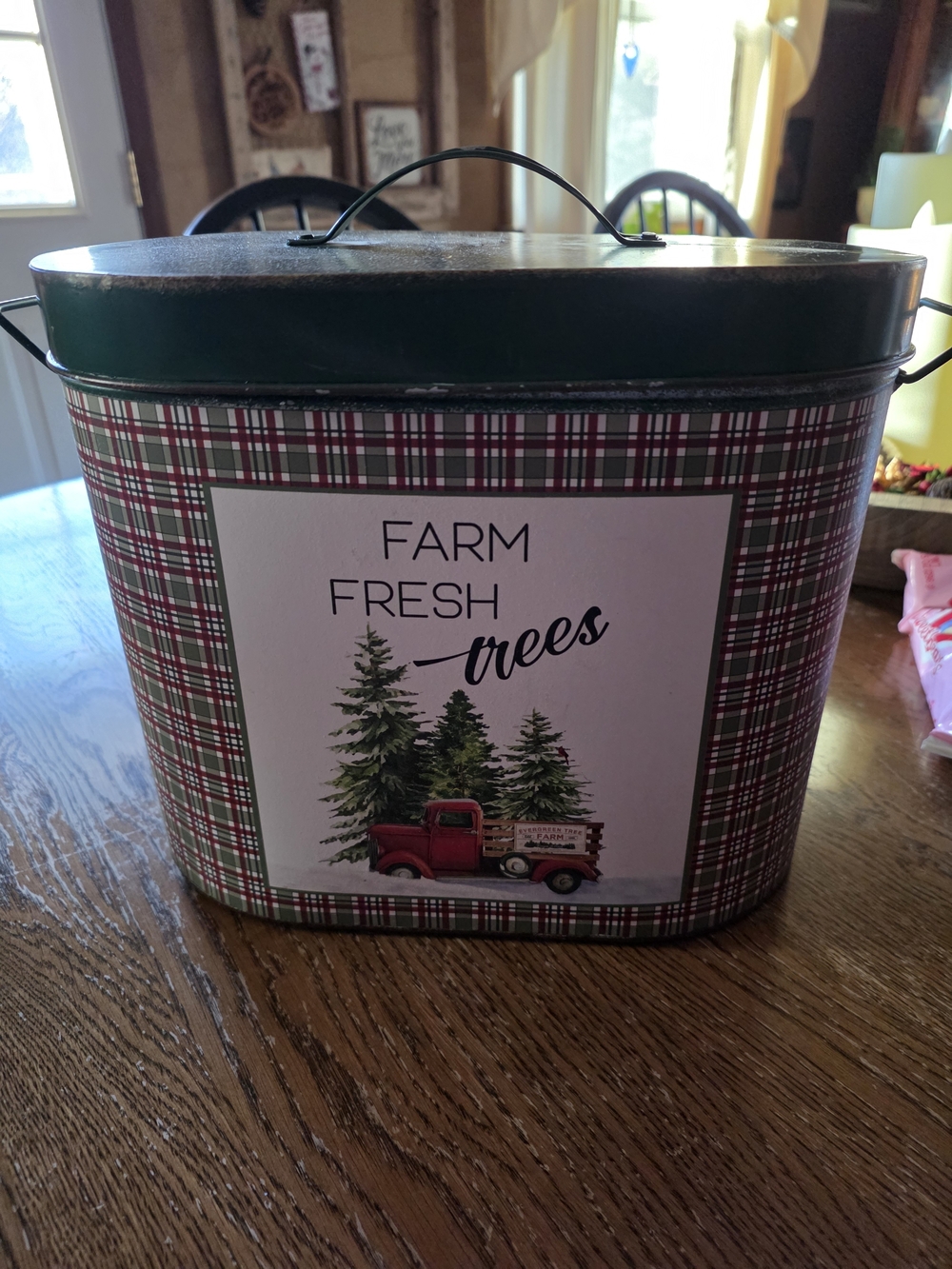 Farm Fresh Trees Decorative Tin Canister - Red & Green Plaid